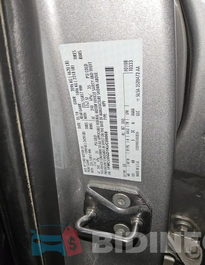 1FMCU0GD1KUC09068 Photo# 14