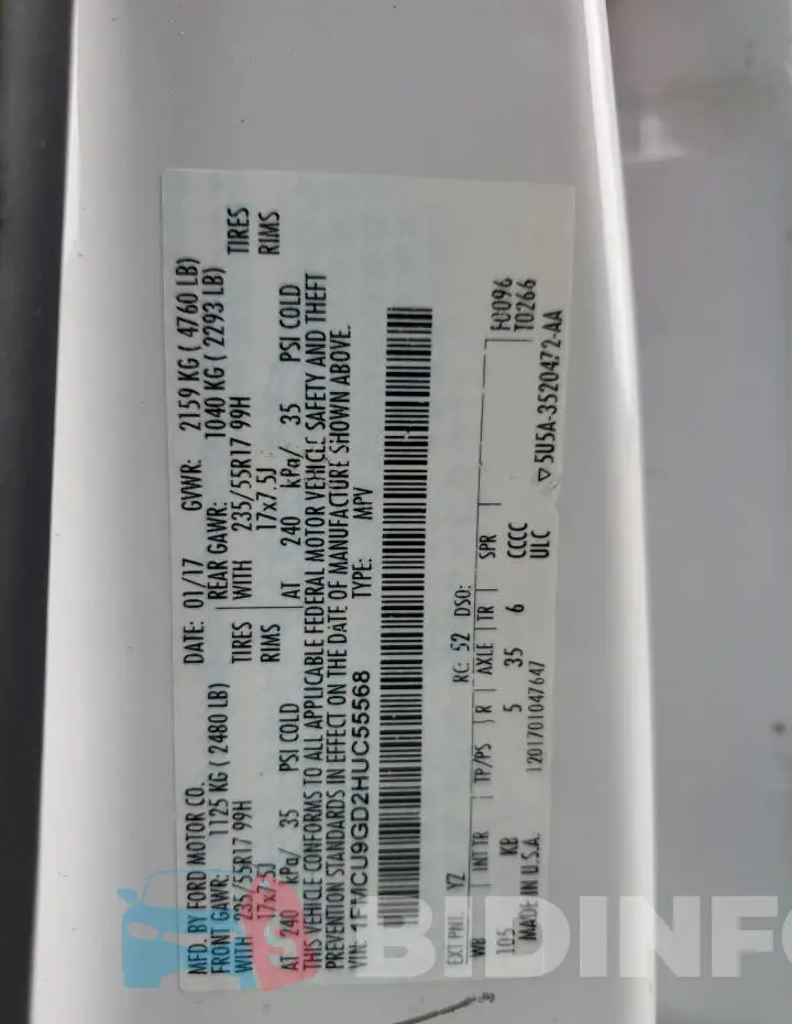 1FMCU9GD2HUC55568 Photo# 12