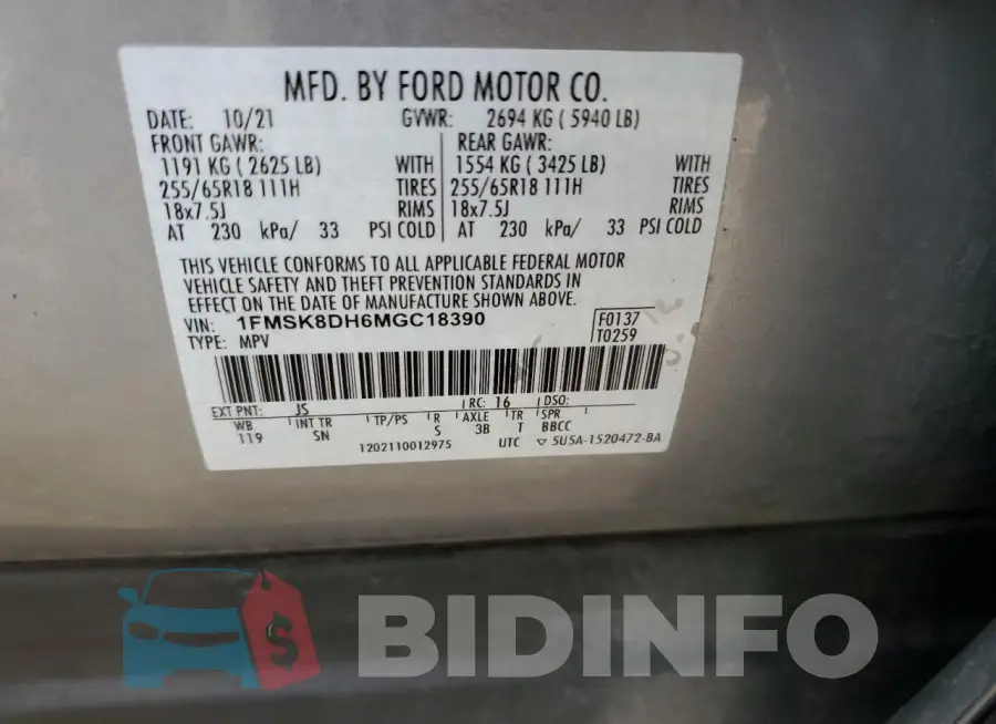 1FMSK8DH6MGC18390 Photo# 14