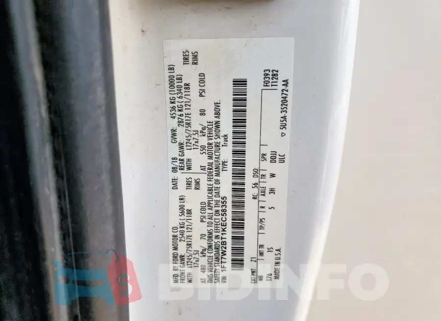 1FT7W2BT1KEC58355 Photo# 12