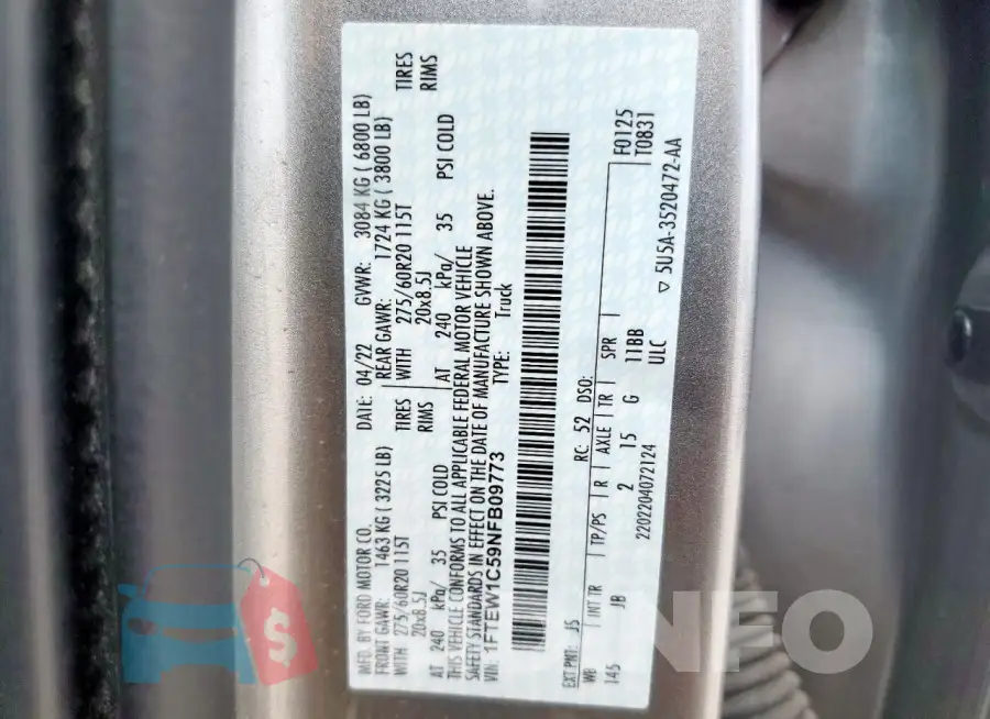 1FTEW1C59NFB09773 Photo# 13