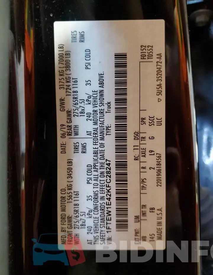 1FTEW1E42KFC28247 Photo# 12