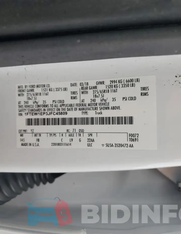 1FTEW1EP3JFC45809 Photo# 12