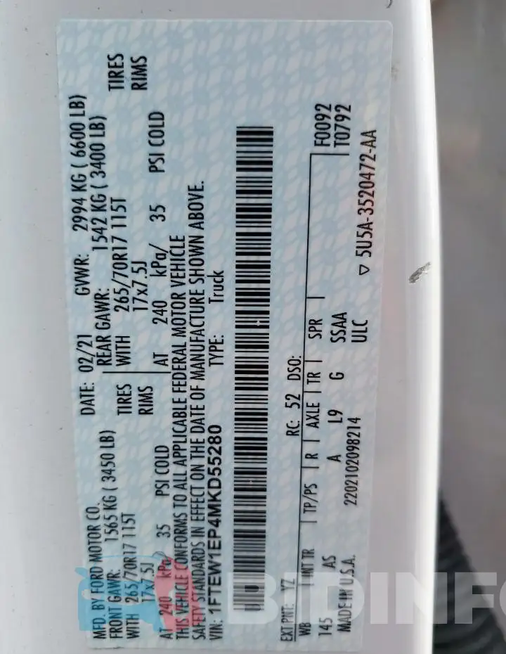 1FTEW1EP4MKD55280 Photo# 12