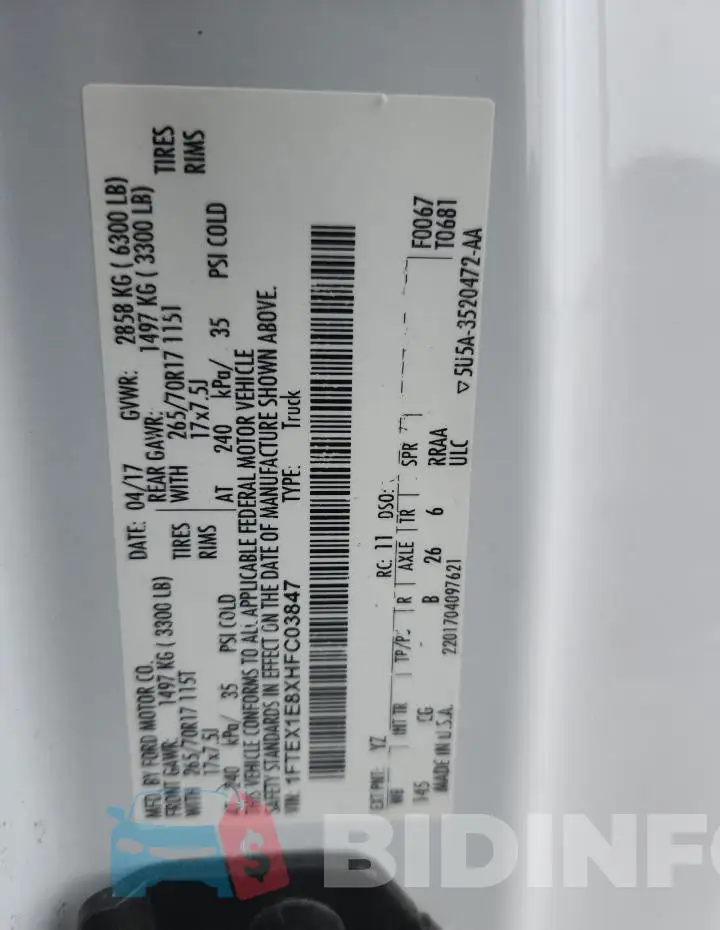 1FTEX1E8XHFC03847 Photo# 12
