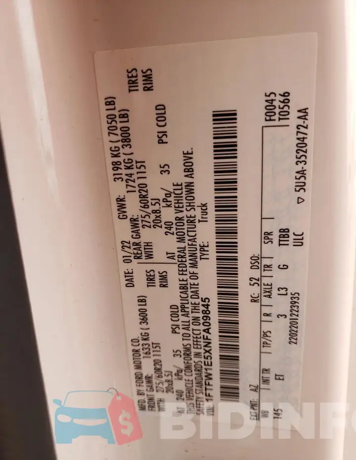 1FTFW1E5XNFA09845 Photo# 12