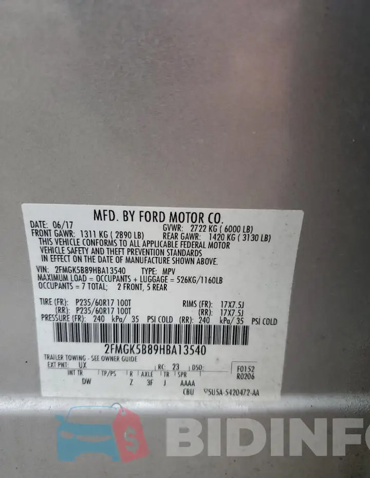 2FMGK5B89HBA13540 Photo# 13