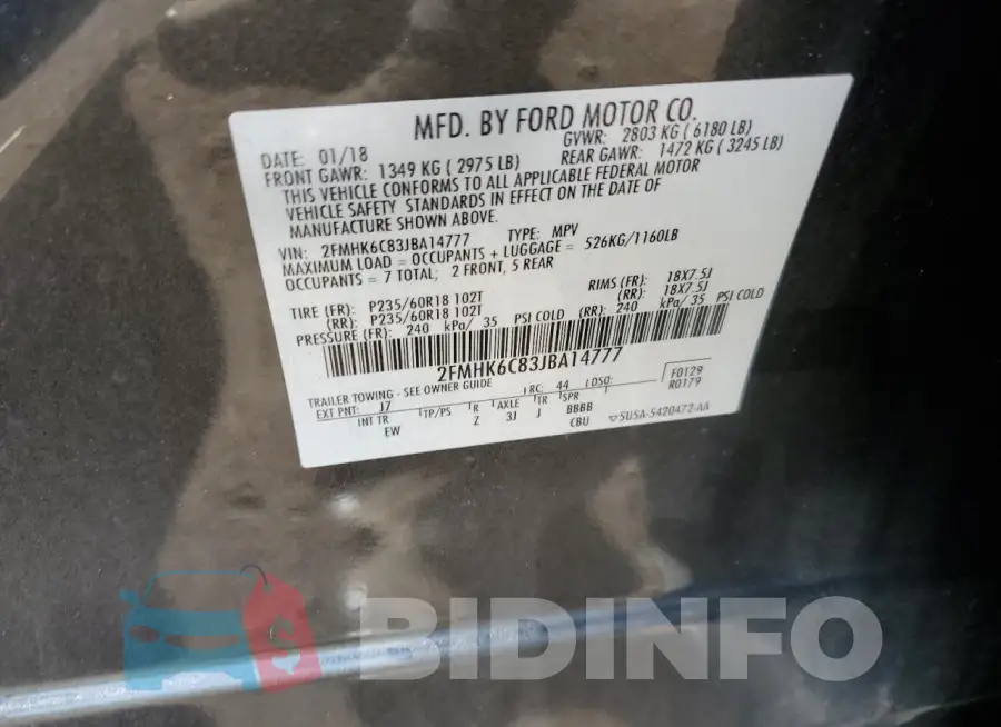 2FMHK6C83JBA14777 Photo# 13