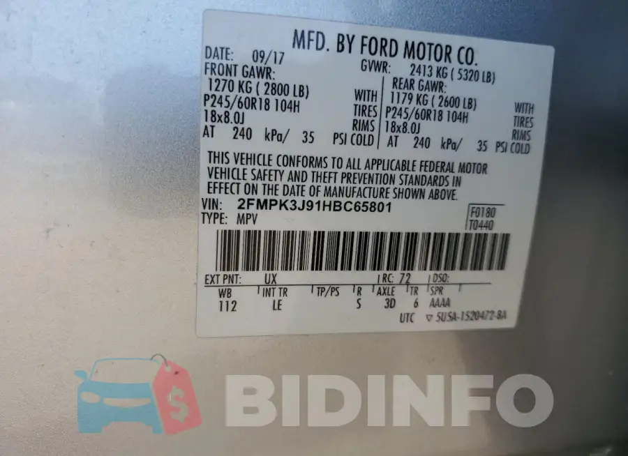 2FMPK3J91HBC65801 Photo# 12