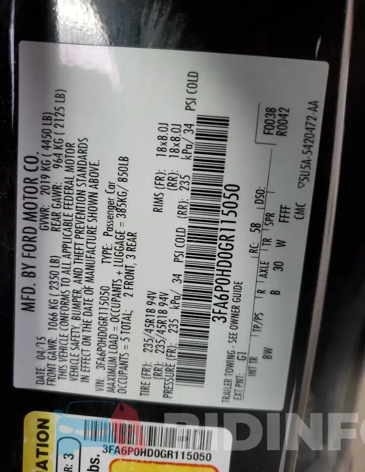 3FA6P0HD0GR115050 Photo# 12