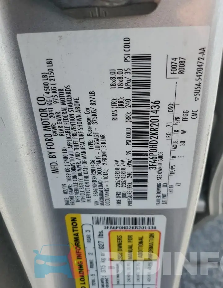 3FA6P0HD2KR201436 Photo# 12