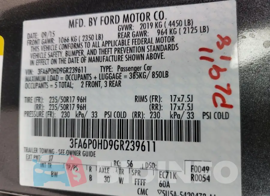 3FA6P0HD9GR239611 Photo# 12