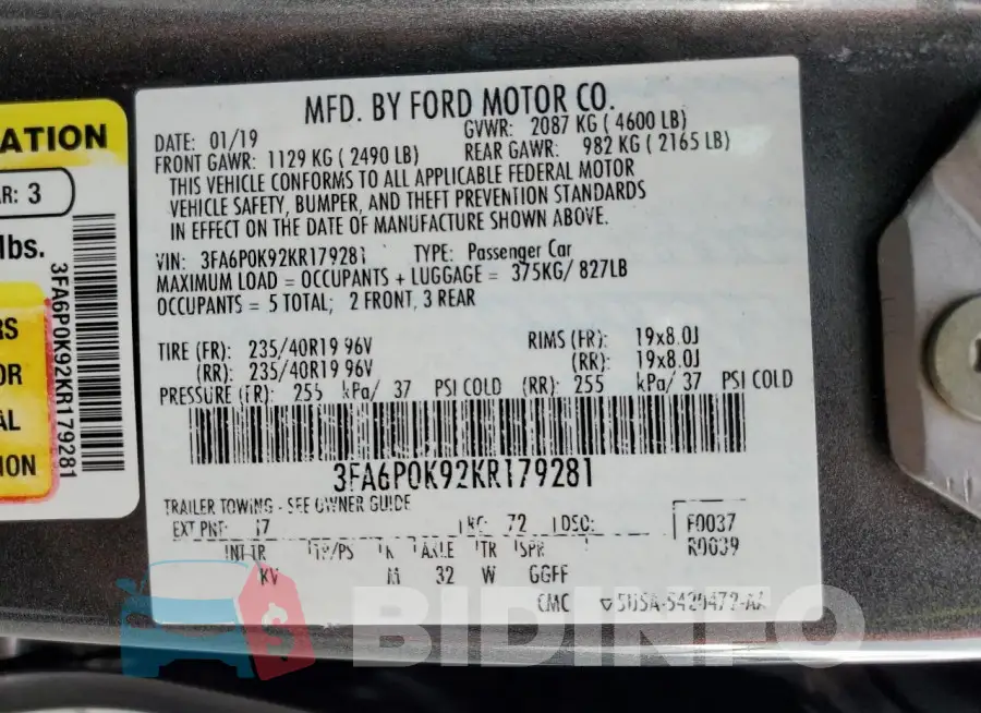 3FA6P0K92KR179281 Photo# 12