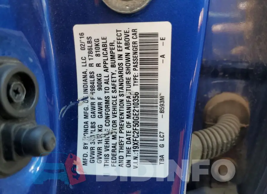 19XFC2F50GE210356 Photo# 12