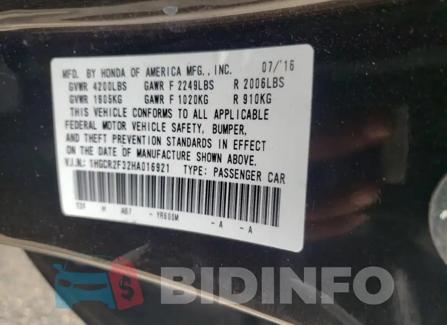 1HGCR2F32HA016921 Photo# 12
