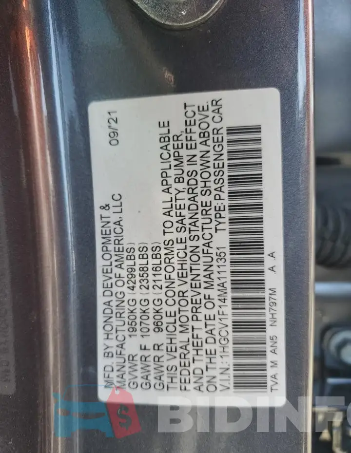 1HGCV1F14MA111351 Photo# 12