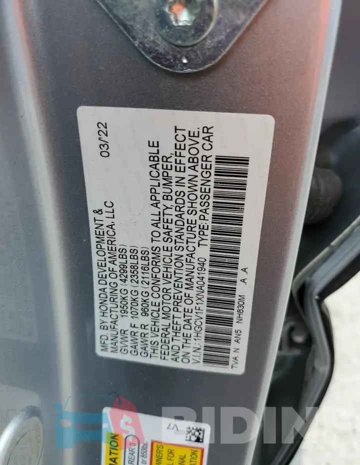 1HGCV1F1XNA041940 Photo# 12
