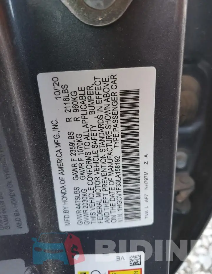 1HGCV1F33LA158192 Photo# 12