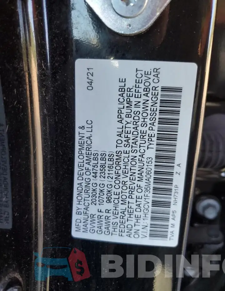 1HGCV1F35MA060153 Photo# 12