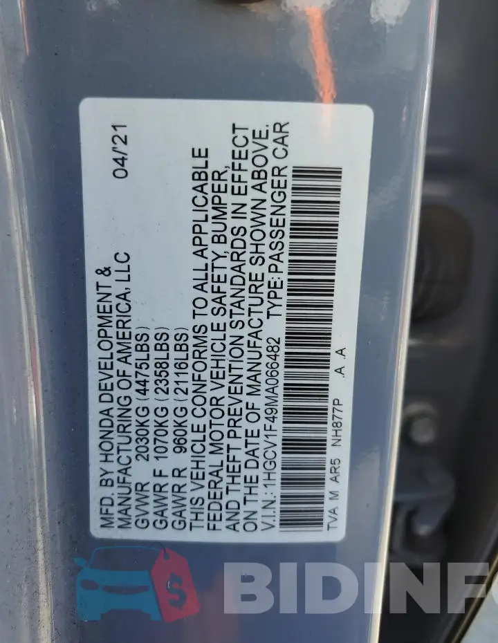 1HGCV1F49MA066482 Photo# 12