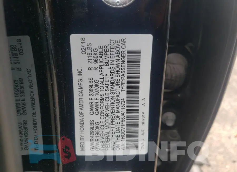 1HGCV1F56JA115724 Photo# 13