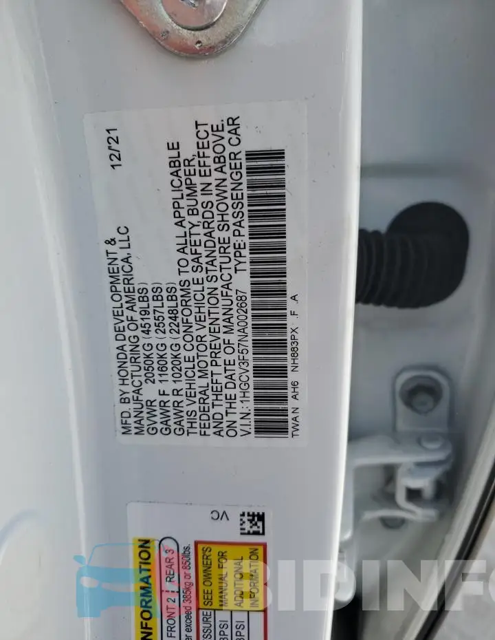 1HGCV3F57NA002687 Photo# 12