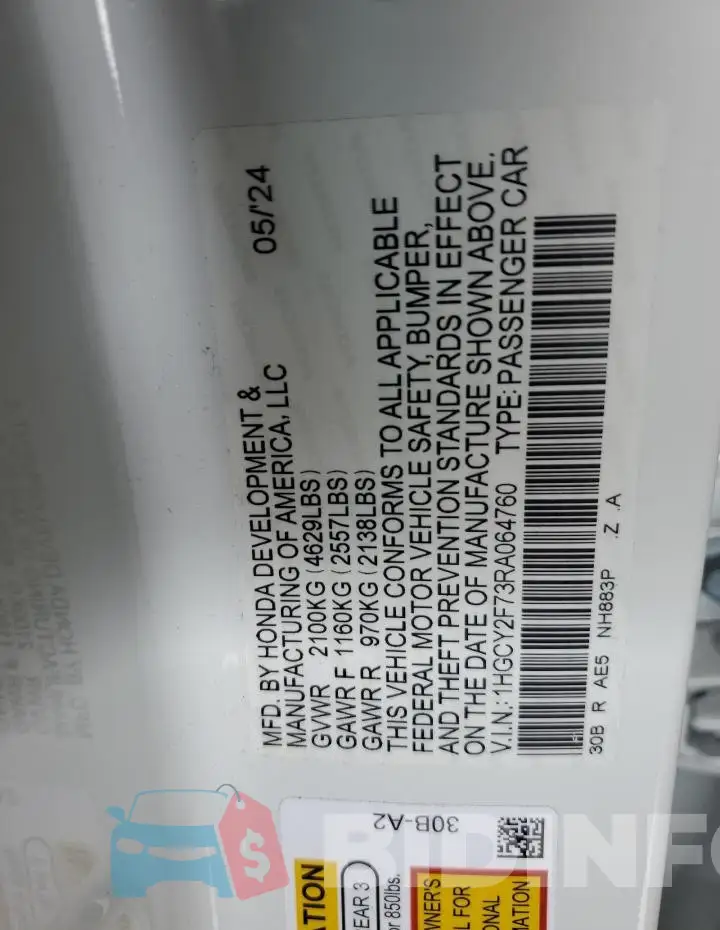 1HGCY2F73RA064760 Photo# 12