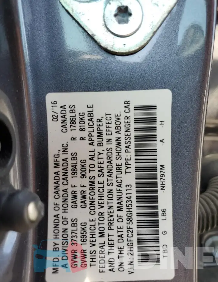 2HGFC2F58GH534113 Photo# 12