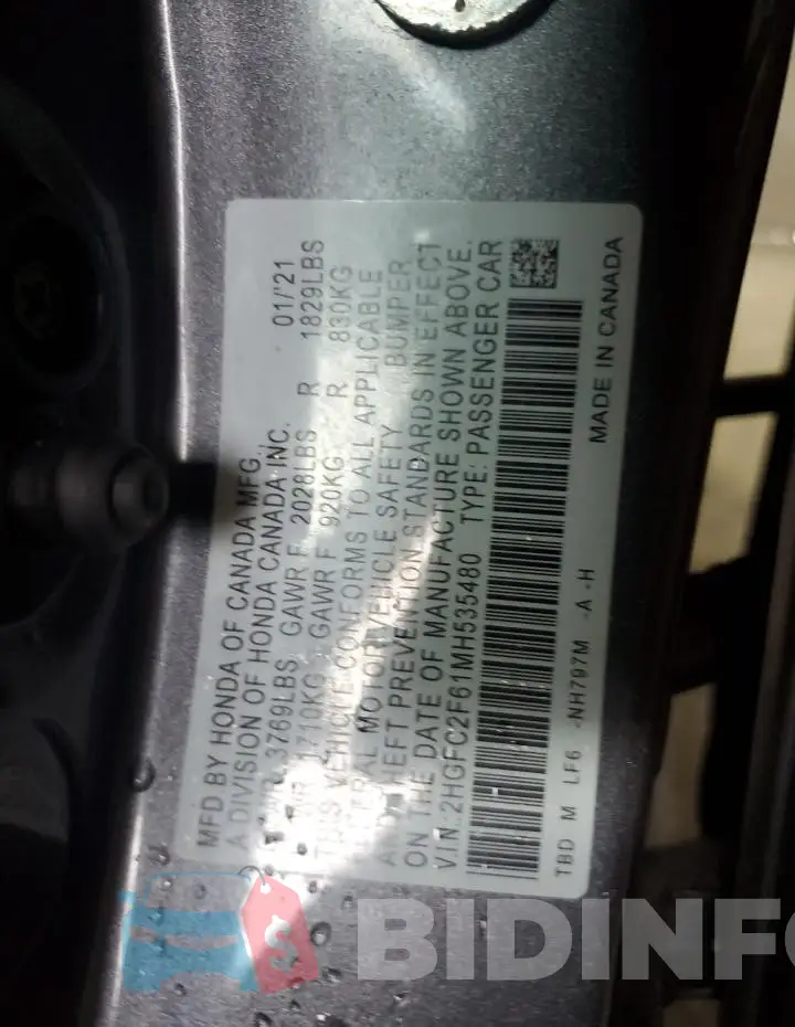 2HGFC2F61MH535480 Photo# 13