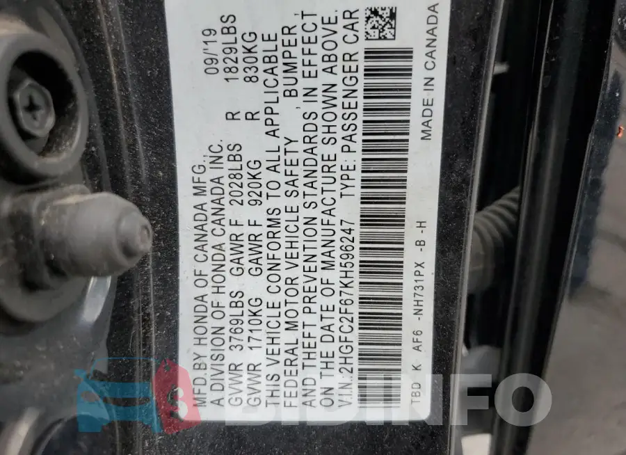 2HGFC2F67KH596247 Photo# 12