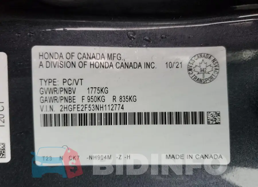 2HGFE2F53NH112774 Photo# 12