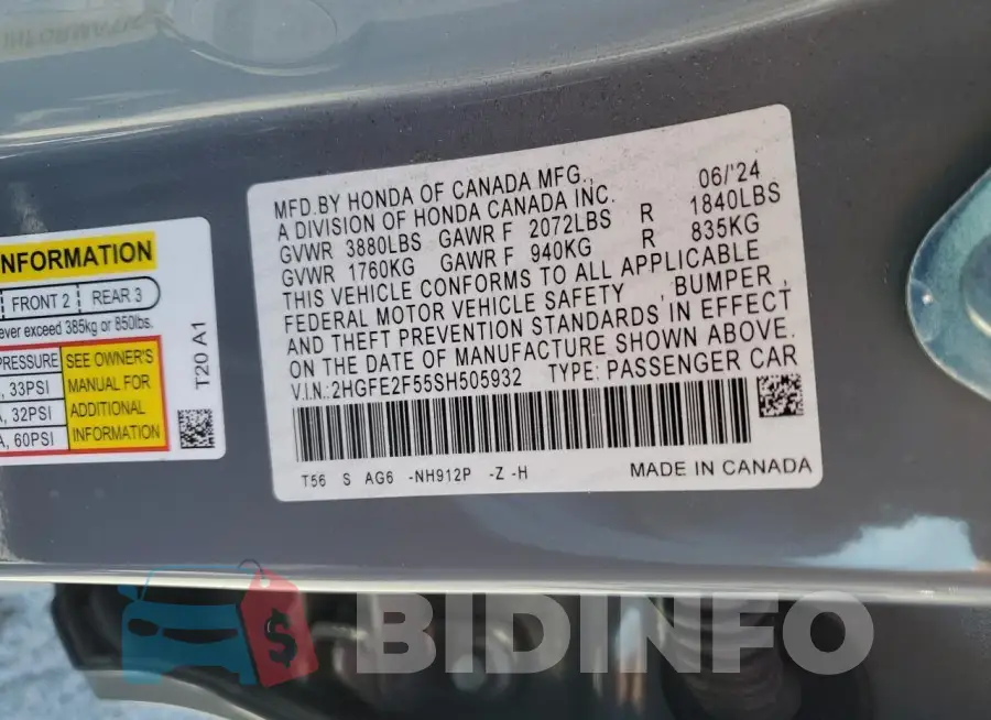 2HGFE2F55SH505932 Photo# 13