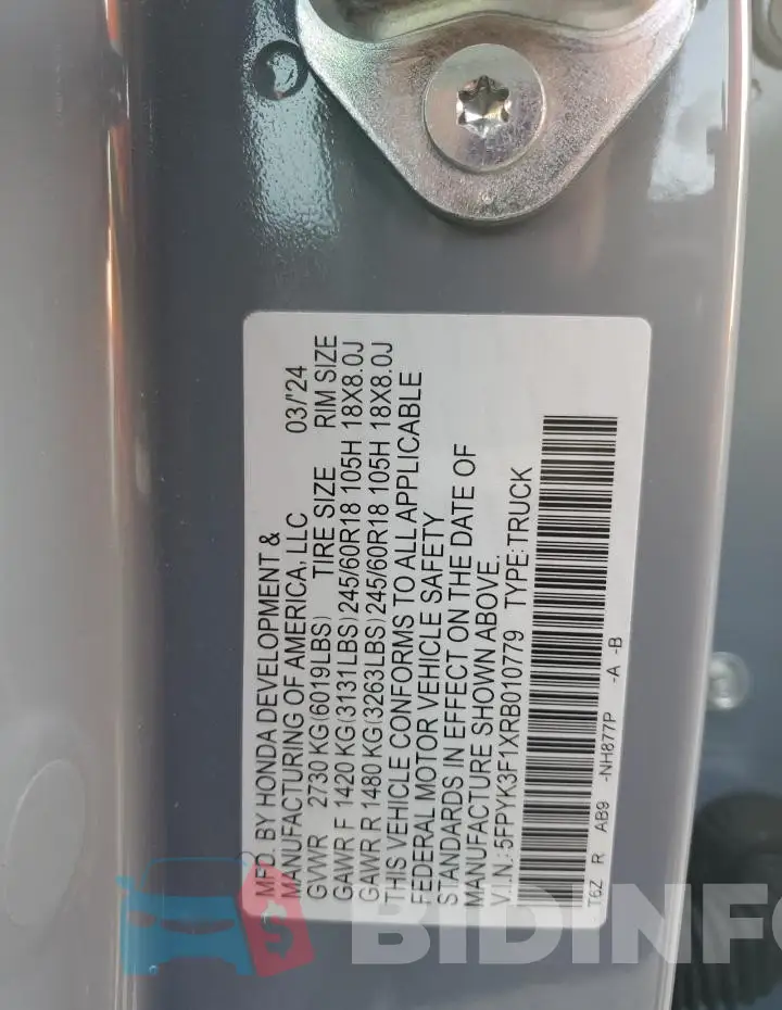5FPYK3F1XRB010779 Photo# 13