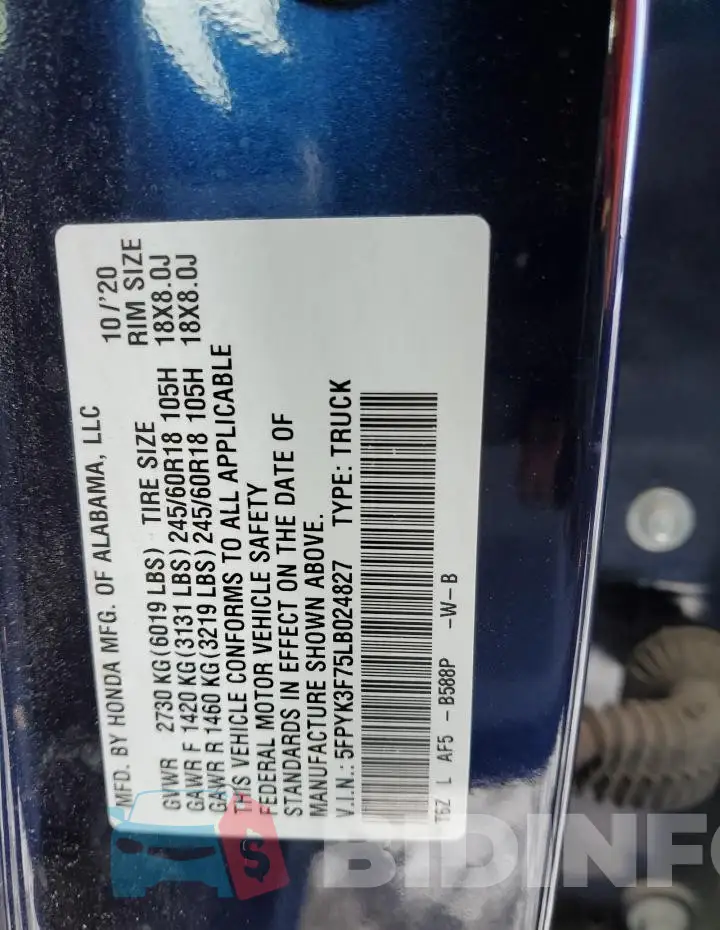 5FPYK3F75LB024827 Photo# 13