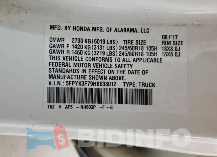 5FPYK3F79HB038012 Photo# 13