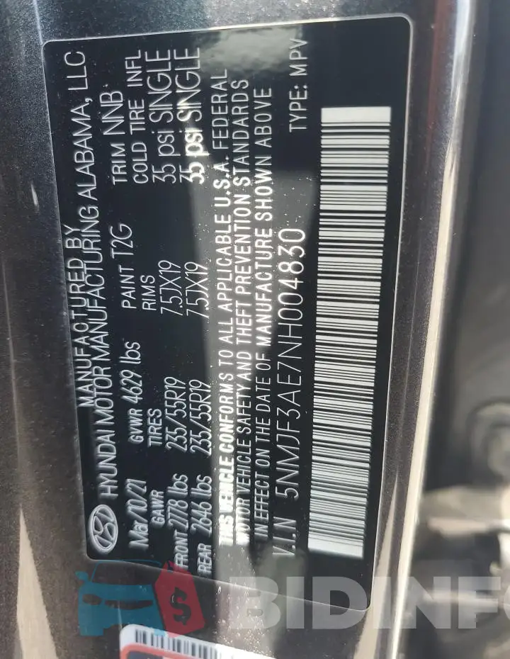 5NMJF3AE7NH004830 Photo# 12
