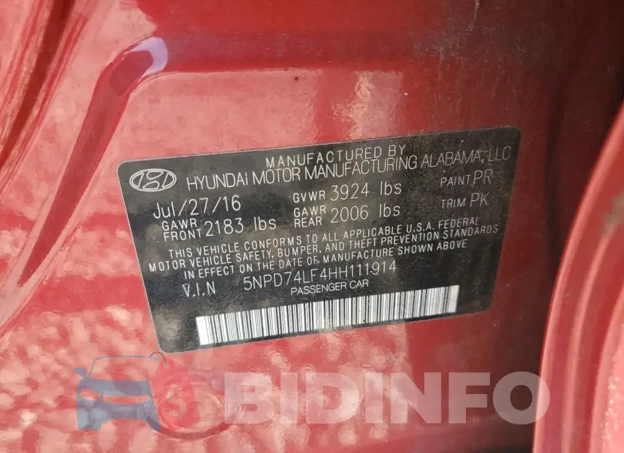 5NPD74LF4HH111914 Photo# 12