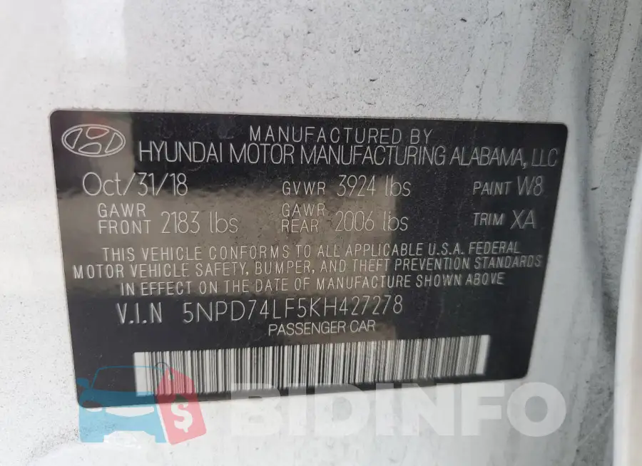 5NPD74LF5KH427278 Photo# 12