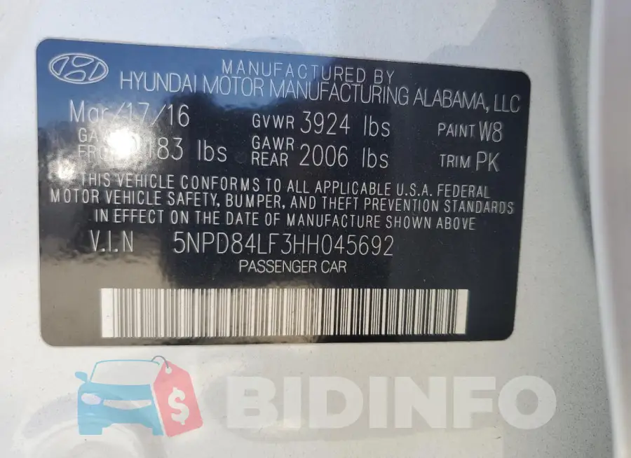 5NPD84LF3HH045692 Photo# 12