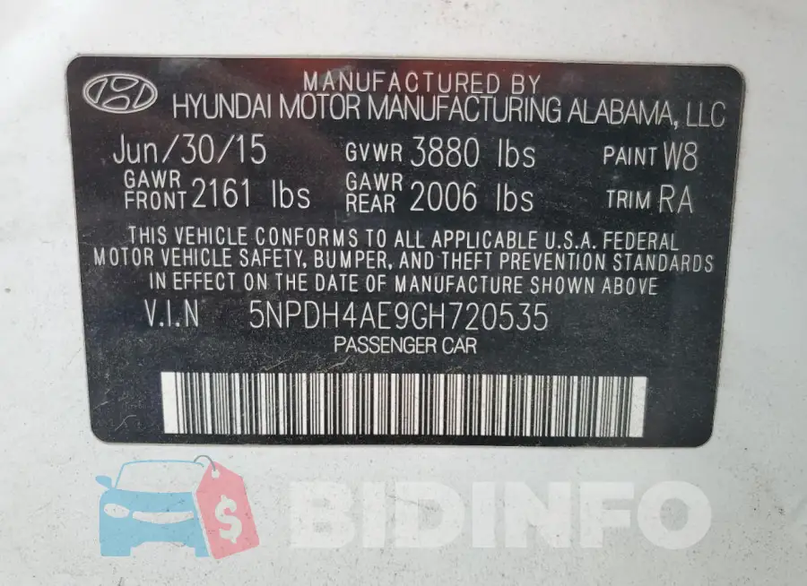 5NPDH4AE9GH720535 Photo# 13