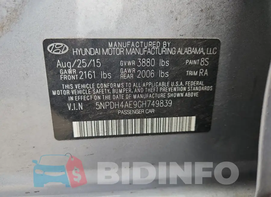 5NPDH4AE9GH749839 Photo# 12