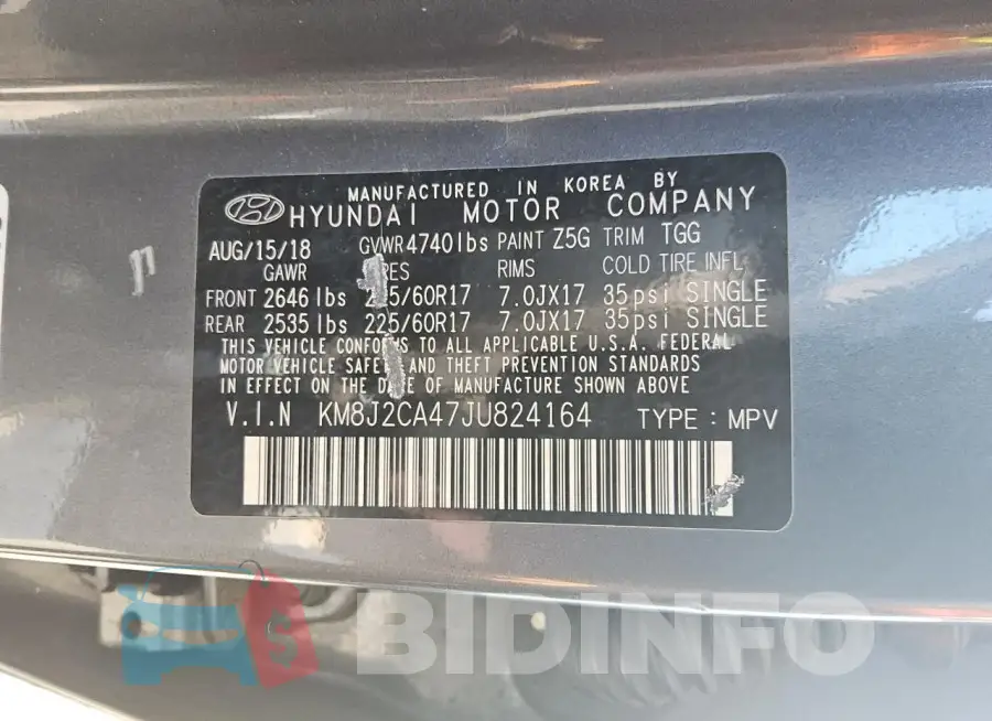KM8J2CA47JU824164 Photo# 13