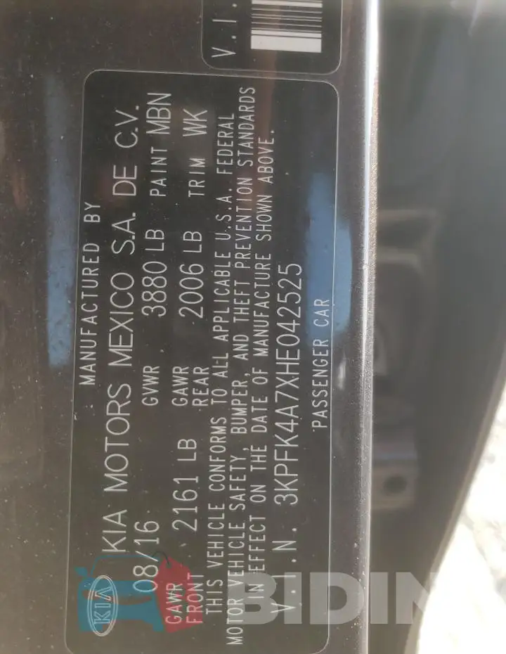 3KPFK4A7XHE042525 Photo# 12