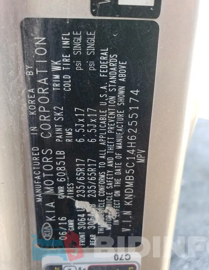 KNDMB5C14H6255174 Photo# 14