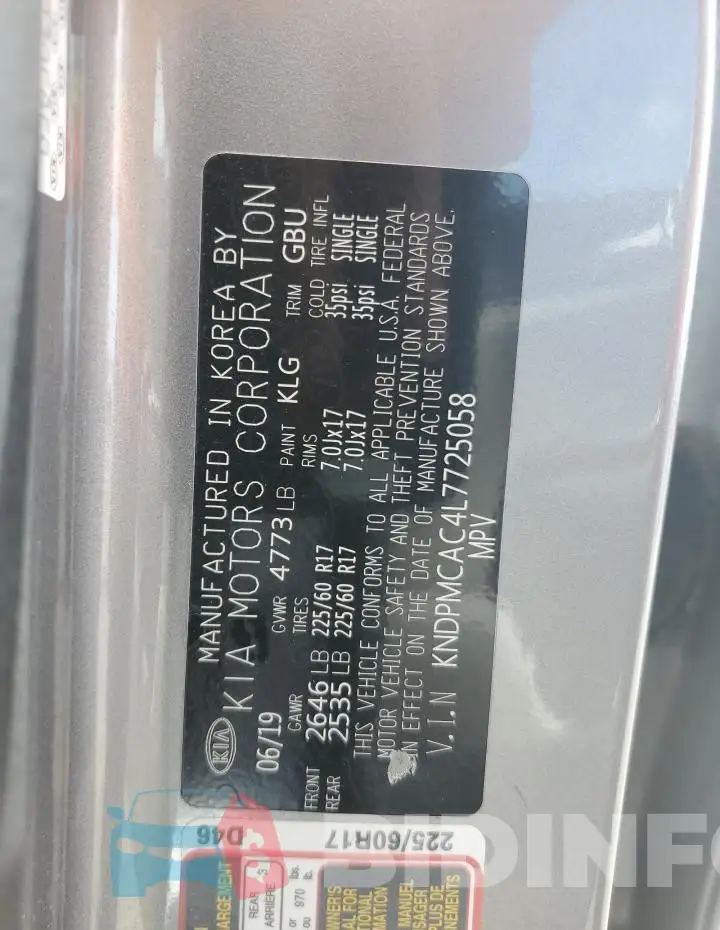 KNDPMCAC4L7725058 Photo# 13