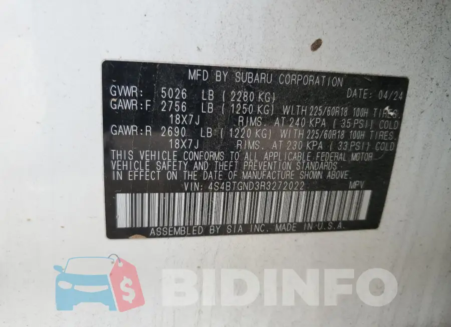 4S4BTGND3R3272022 Photo# 13