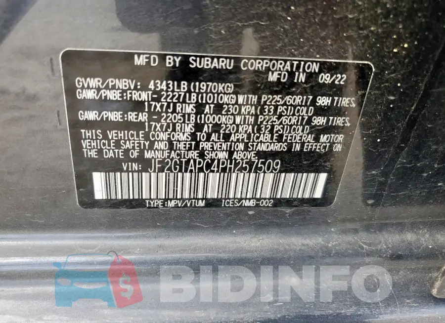 JF2GTAPC4PH257509 Photo# 13