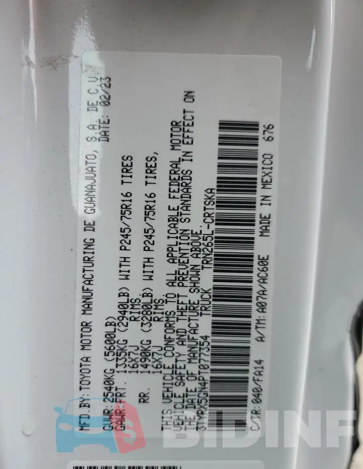 3TYRX5GN4PT077354 Photo# 12