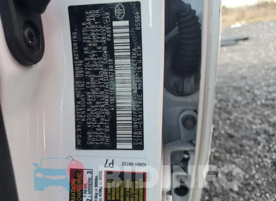 4T1BF1FK0HU678818 Photo# 12