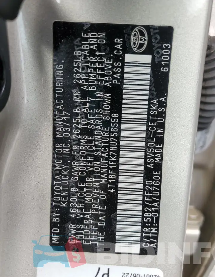 4T1BF1FK7HU756558 Photo# 12